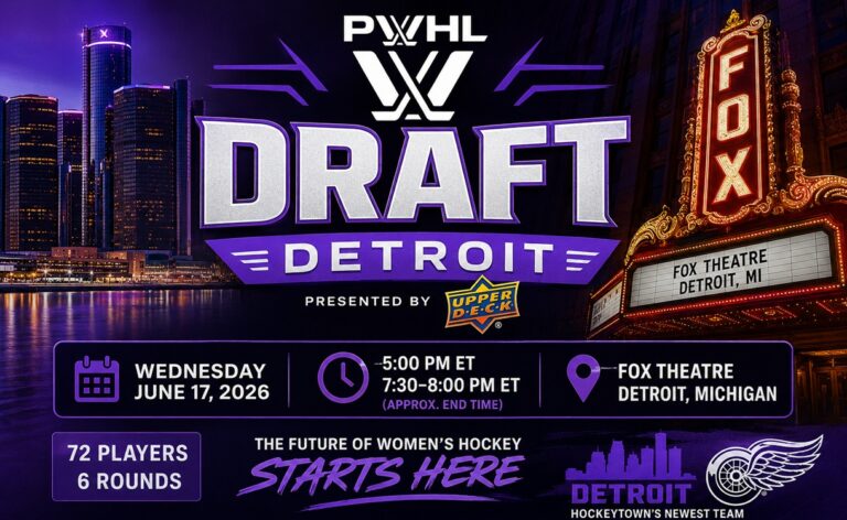 Professional Women’s Hockey League (PWHL) Draft: 72 players selected over 6 rounds (Wed. June 17, 2026) Fox Theatre, Detroit