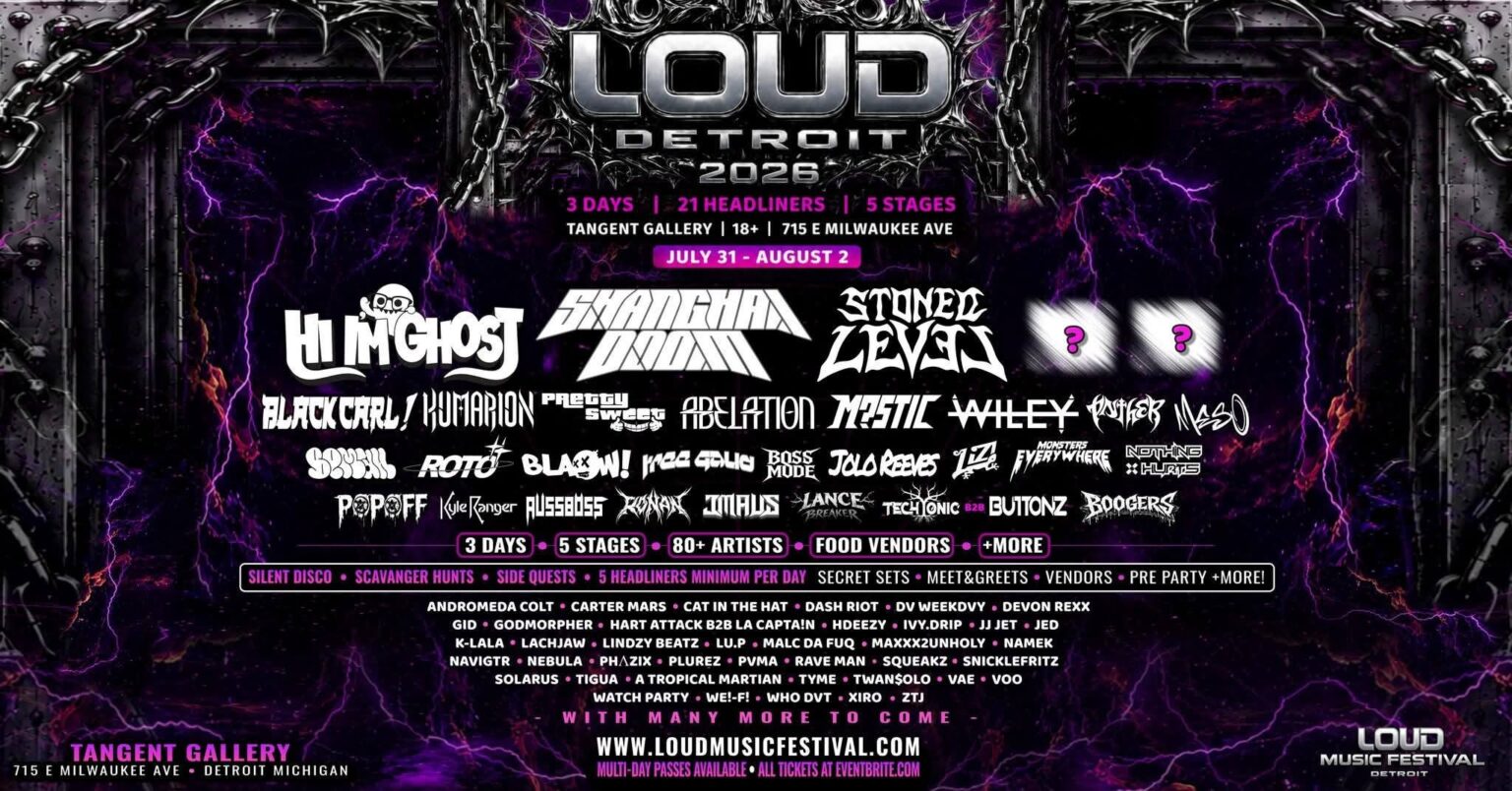 LOUD Music Festival (July 31-Aug. 2, 2026) Tangent Gallery, Detroit ...