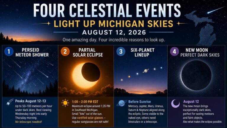 Four Celestial Events will fill Michigan’s skies (Wed. Aug. 12, 2026) Michigan
